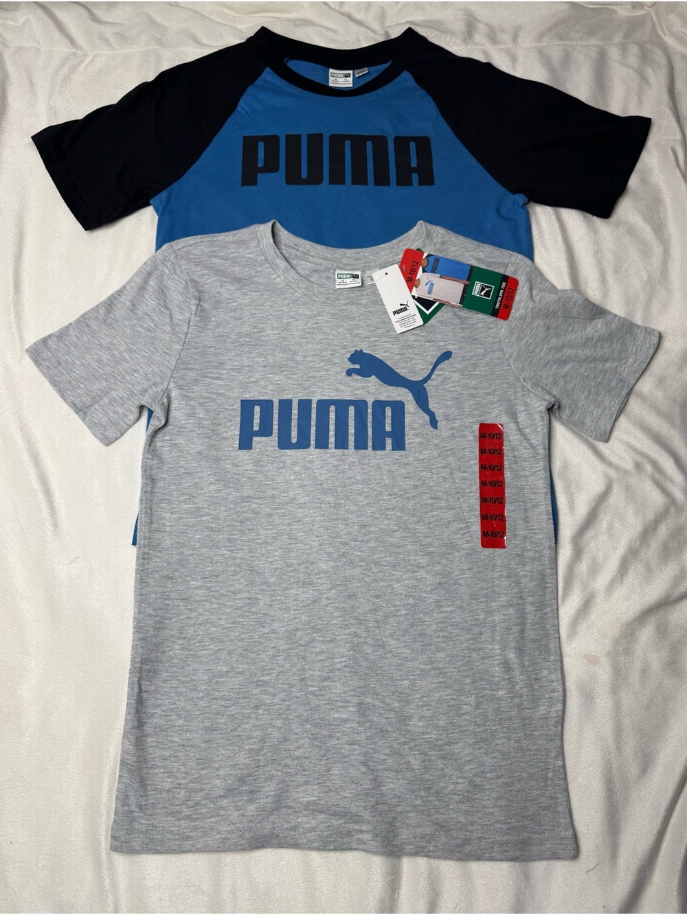 Puma boys Short Sleeve Logo Tee - Light Gray & Blue